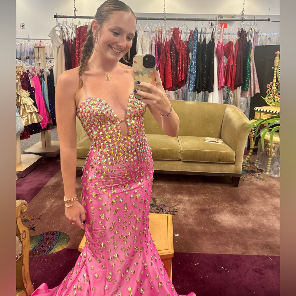 Jovani #944 Fuchsia Strapless Mermaid Embellished Gown, Size 2 - Picture 4 of 9